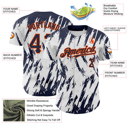Custom White Navy-Orange 3D Pattern Design Abstract Sharp Shape Authentic Baseball Jersey - Sky-Custom