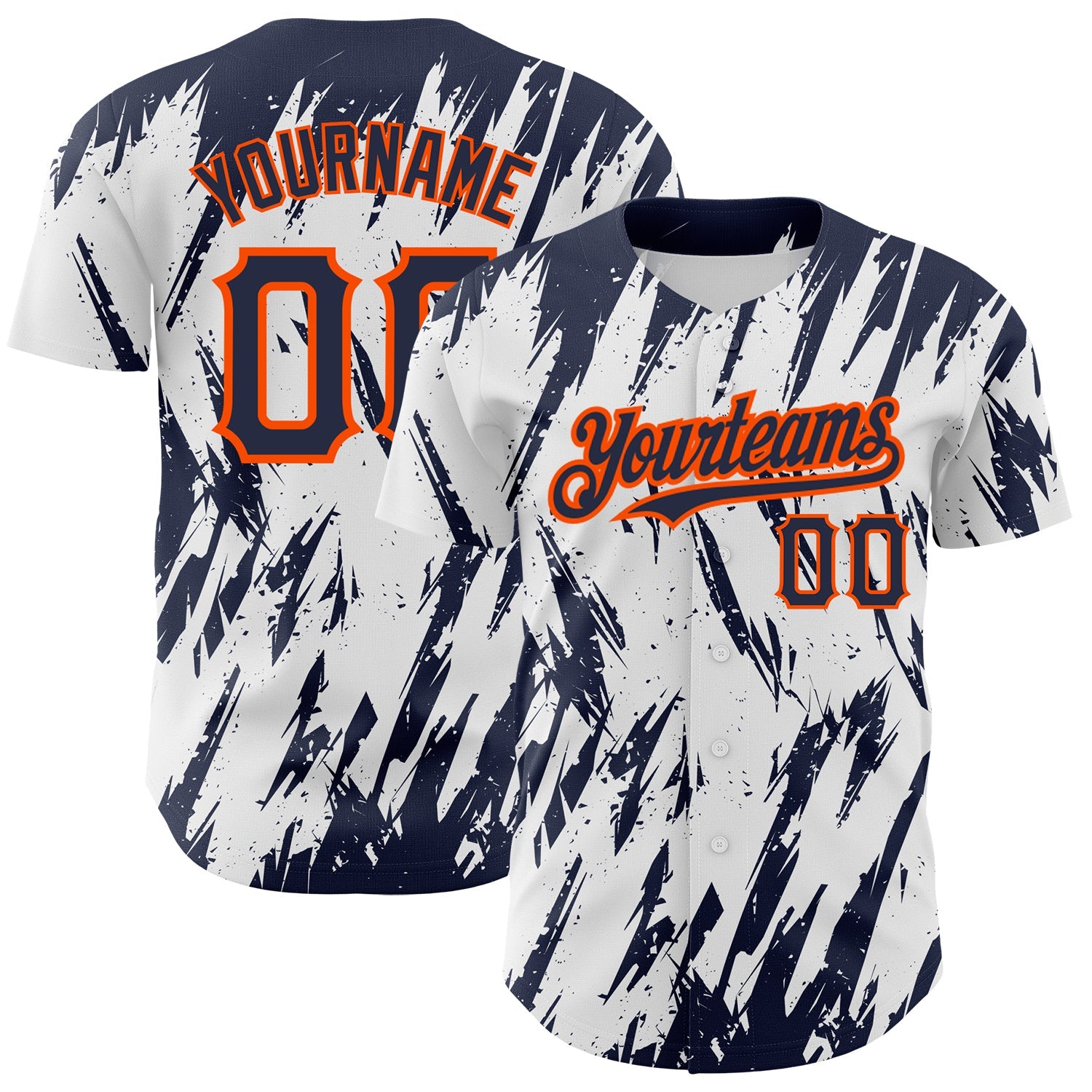 Custom White Navy-Orange 3D Pattern Design Abstract Sharp Shape Authentic Baseball Jersey - Sky-Custom