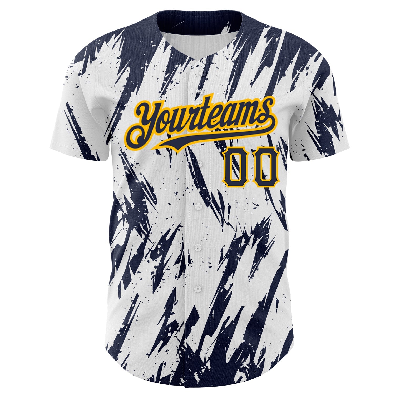 Custom White Navy-Gold 3D Pattern Design Abstract Sharp Shape Authentic Baseball Jersey - Sky-Custom