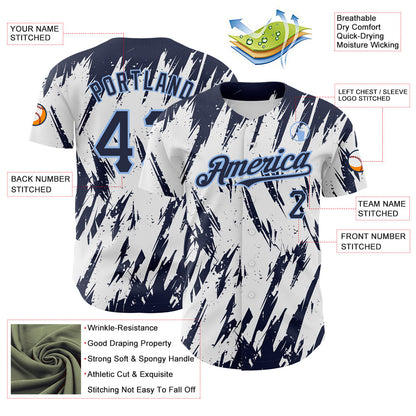Custom White Navy-Light Blue 3D Pattern Design Abstract Sharp Shape Authentic Baseball Jersey - Sky-Custom