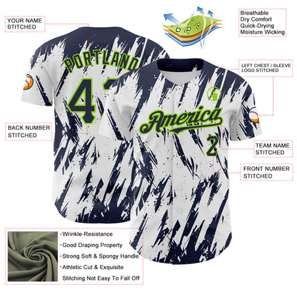 Custom White Navy-Neon Green 3D Pattern Design Abstract Sharp Shape Authentic Baseball Jersey - Sky-Custom
