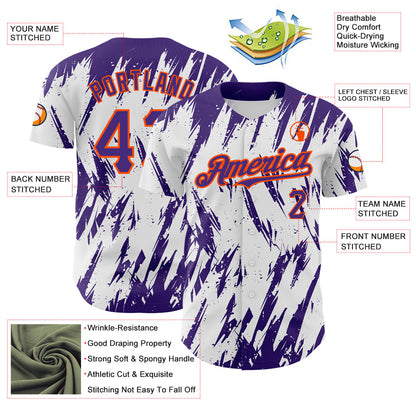 Custom White Purple-Orange 3D Pattern Design Abstract Sharp Shape Authentic Baseball Jersey - Sky-Custom