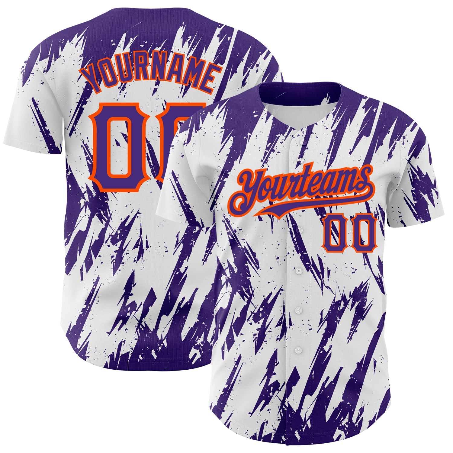 Custom White Purple-Orange 3D Pattern Design Abstract Sharp Shape Authentic Baseball Jersey - Sky-Custom