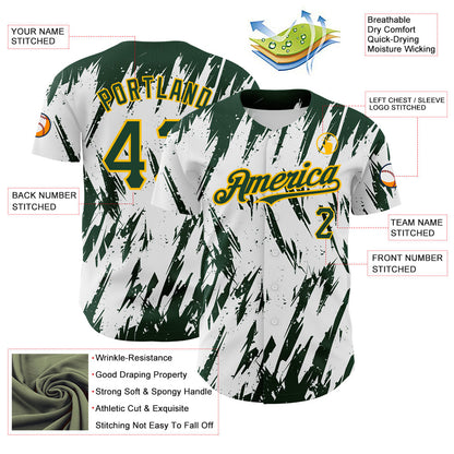 Custom White Green-Gold 3D Pattern Design Abstract Sharp Shape Authentic Baseball Jersey - Sky-Custom