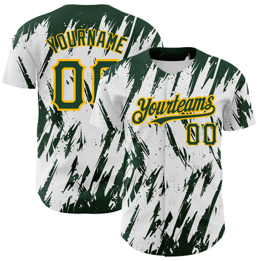 Custom White Green-Gold 3D Pattern Design Abstract Sharp Shape Authentic Baseball Jersey - Sky-Custom