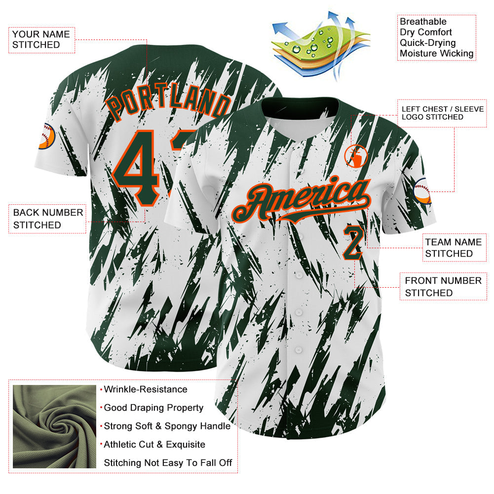 Custom White Green-Orange 3D Pattern Design Abstract Sharp Shape Authentic Baseball Jersey - Sky-Custom