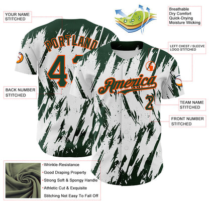 Custom White Green-Orange 3D Pattern Design Abstract Sharp Shape Authentic Baseball Jersey - Sky-Custom