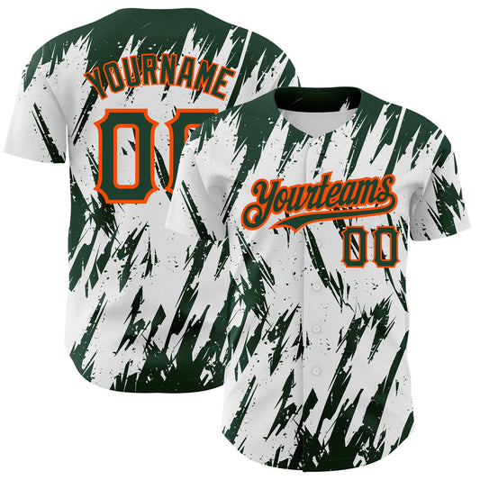 Custom White Green-Orange 3D Pattern Design Abstract Sharp Shape Authentic Baseball Jersey - Sky-Custom