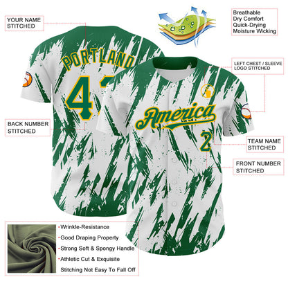 Custom White Kelly Green-Gold 3D Pattern Design Abstract Sharp Shape Authentic Baseball Jersey - Sky-Custom