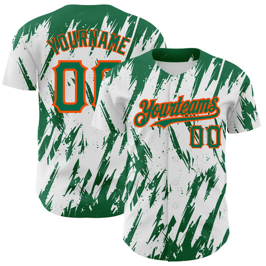 Custom White Kelly Green-Orange 3D Pattern Design Abstract Sharp Shape Authentic Baseball Jersey - Sky-Custom