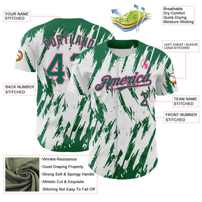 Custom White Kelly Green-Pink 3D Pattern Design Abstract Sharp Shape Authentic Baseball Jersey - Sky-Custom