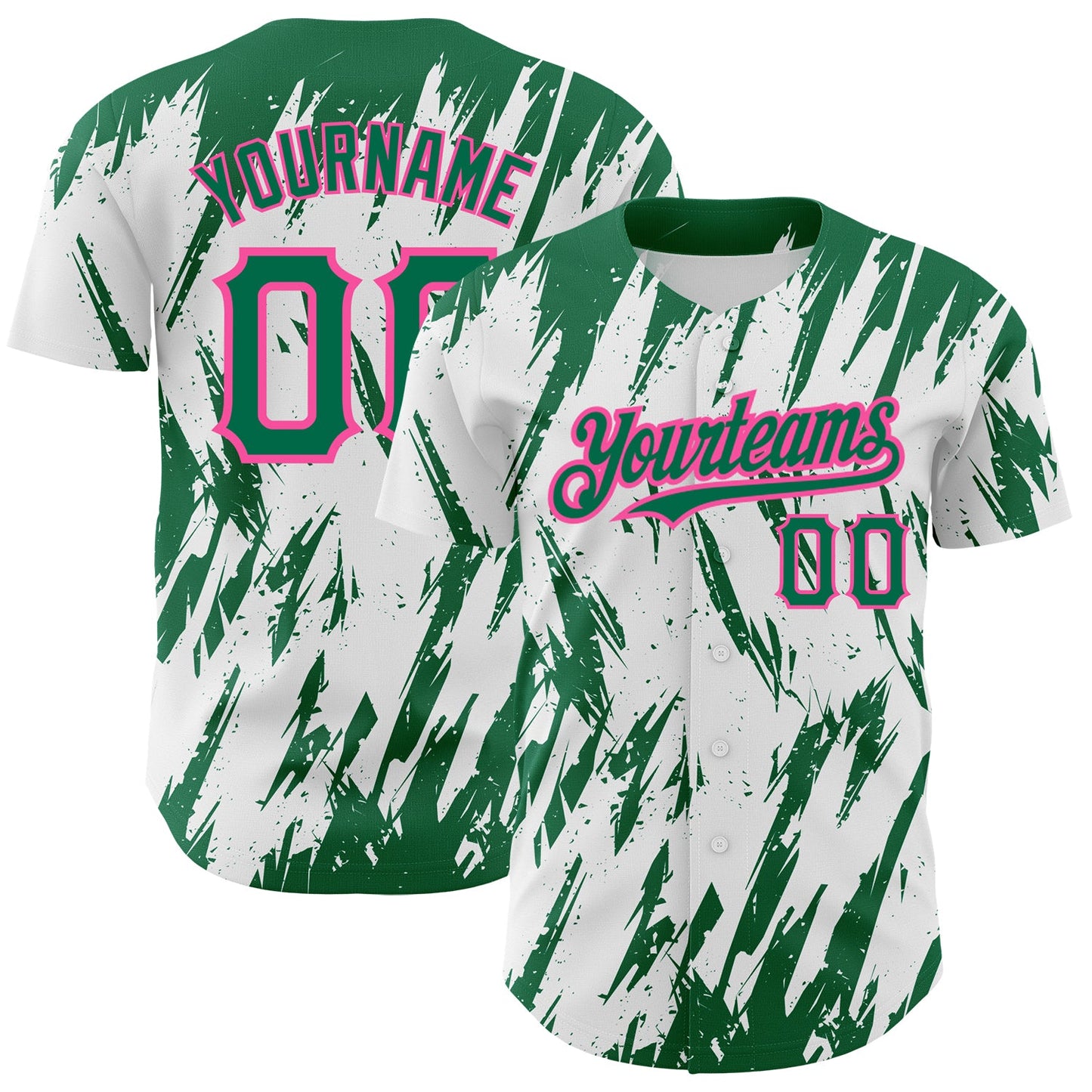 Custom White Kelly Green-Pink 3D Pattern Design Abstract Sharp Shape Authentic Baseball Jersey - Sky-Custom