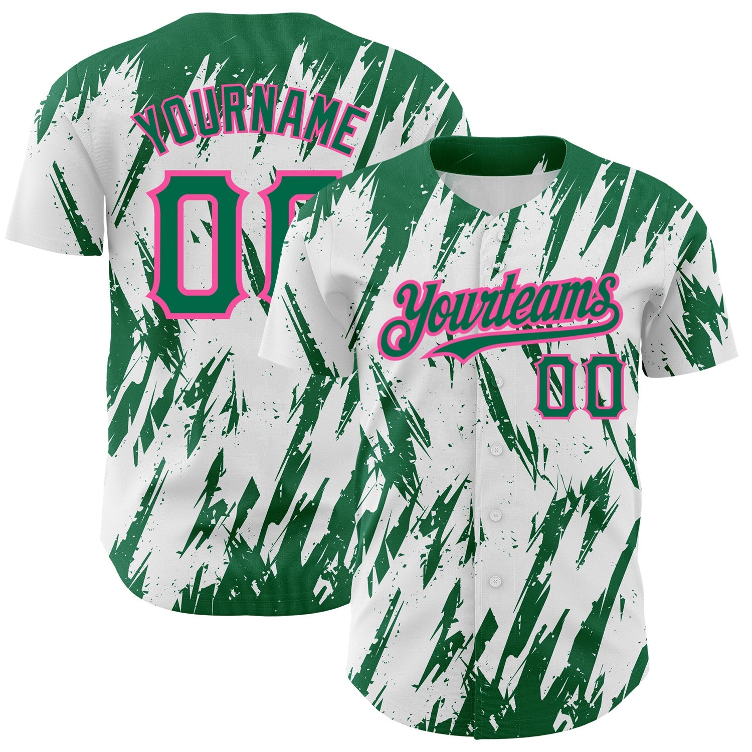 Custom White Kelly Green-Pink 3D Pattern Design Abstract Sharp Shape Authentic Baseball Jersey - Sky-Custom