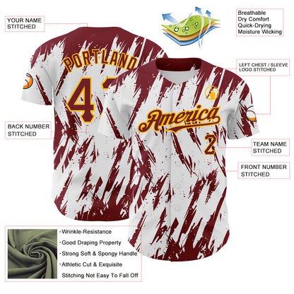 Custom White Crimson-Gold 3D Pattern Design Abstract Sharp Shape Authentic Baseball Jersey - Sky-Custom