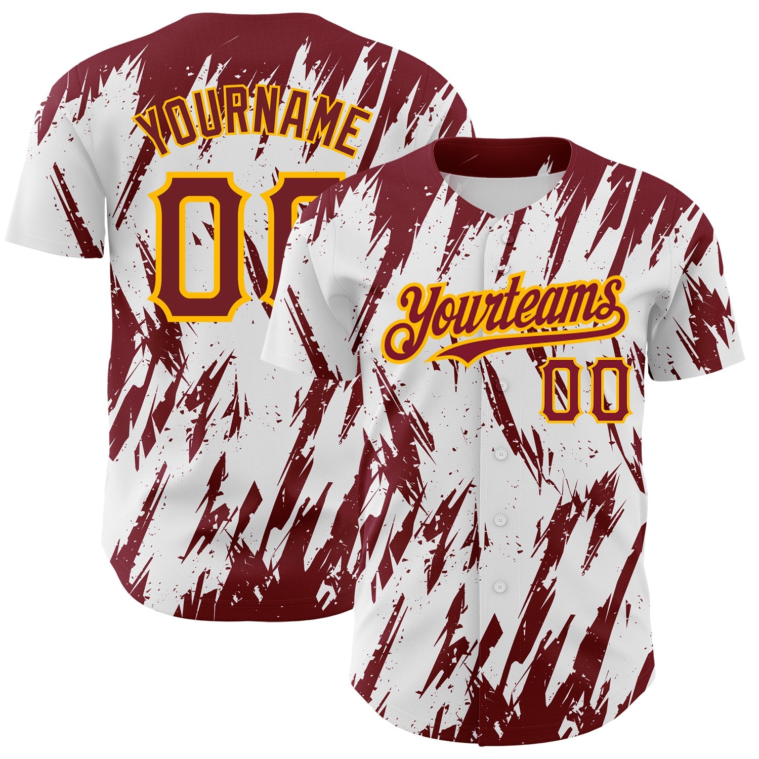 Custom White Crimson-Gold 3D Pattern Design Abstract Sharp Shape Authentic Baseball Jersey - Sky-Custom