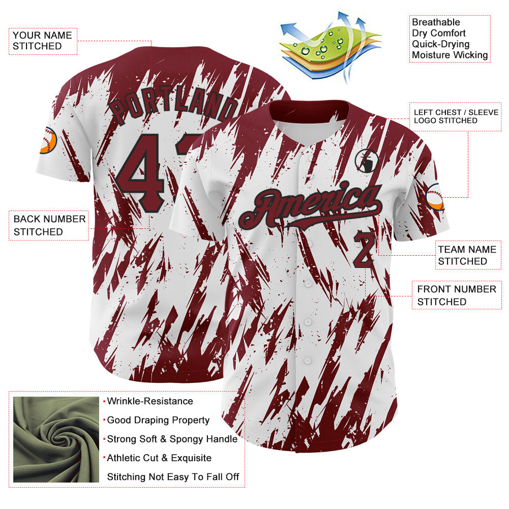 Custom White Crimson-Black 3D Pattern Design Abstract Sharp Shape Authentic Baseball Jersey - Sky-Custom
