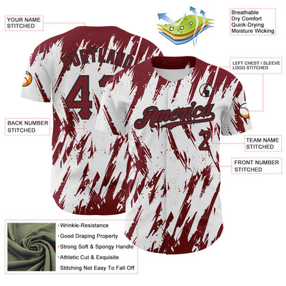 Custom White Crimson-Black 3D Pattern Design Abstract Sharp Shape Authentic Baseball Jersey - Sky-Custom