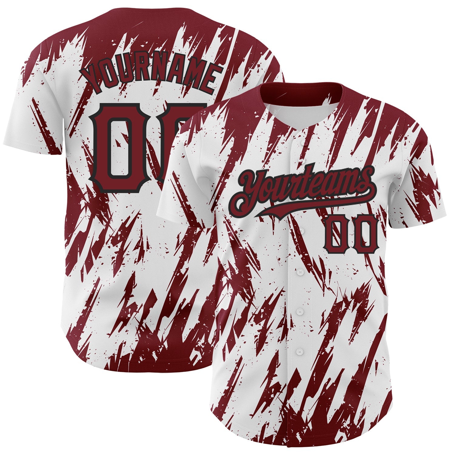 Custom White Crimson-Black 3D Pattern Design Abstract Sharp Shape Authentic Baseball Jersey - Sky-Custom