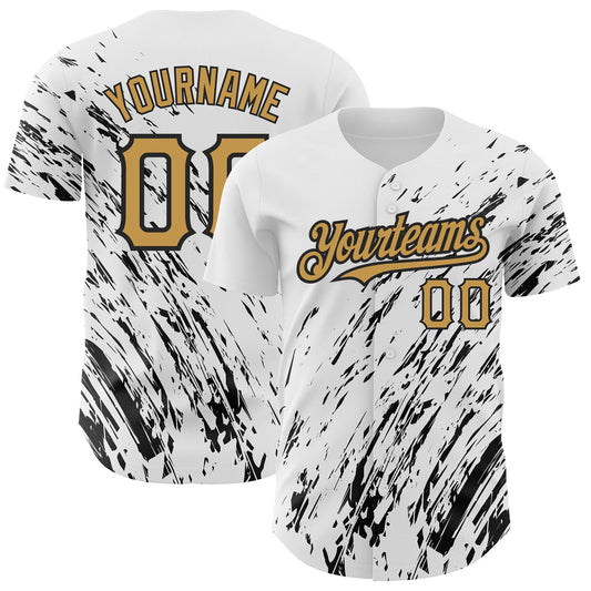 Custom White Old Gold-Black 3D Pattern Design Abstract Splash Authentic Baseball Jersey - Sky-Custom