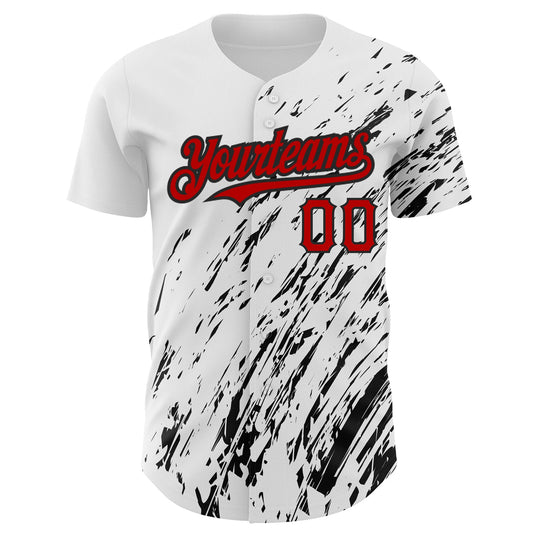 Custom White Red-Black 3D Pattern Design Abstract Splash Authentic Baseball Jersey - Sky-Custom