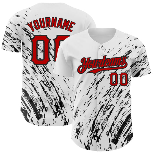 Custom White Red-Black 3D Pattern Design Abstract Splash Authentic Baseball Jersey - Sky-Custom