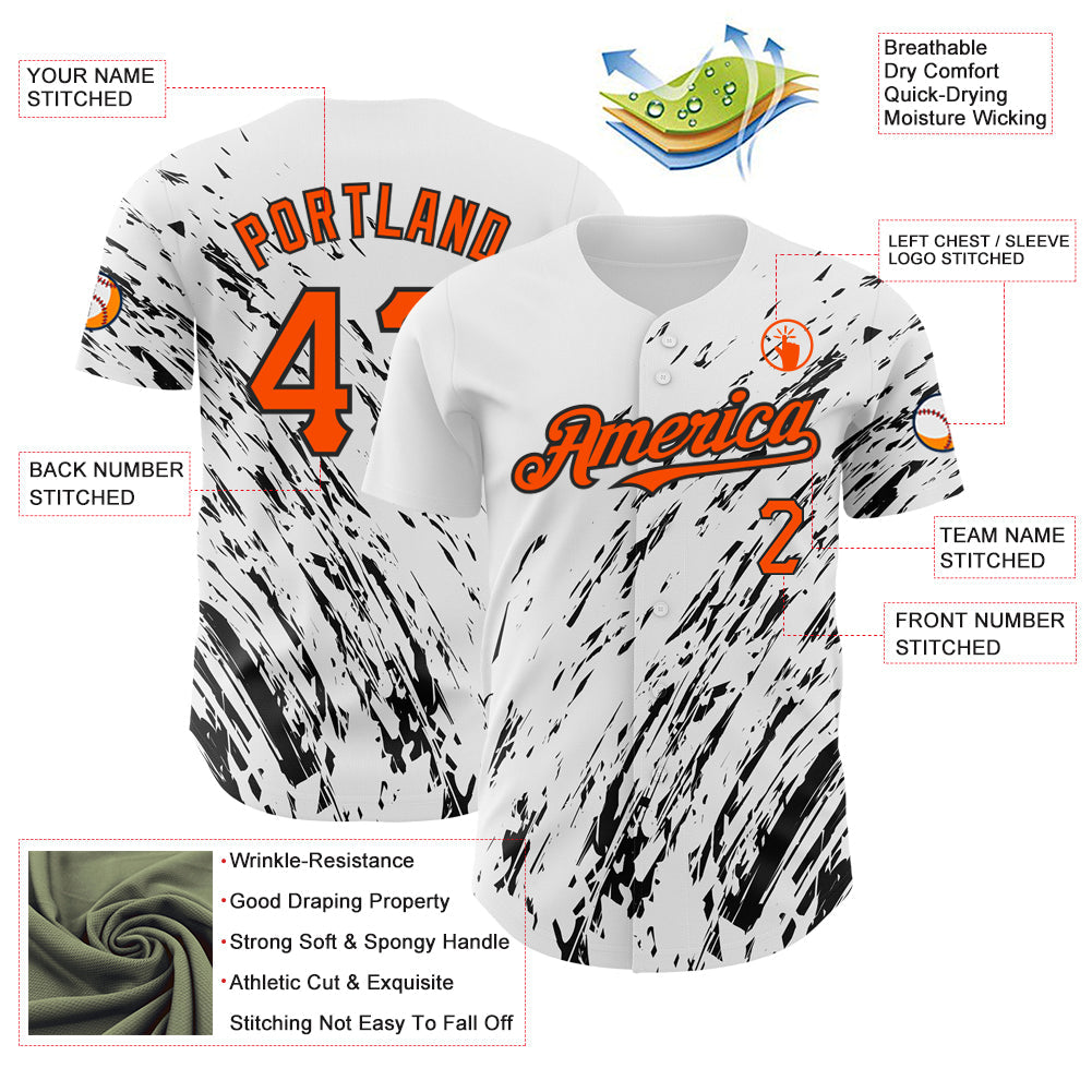 Custom White Orange-Black 3D Pattern Design Abstract Splash Authentic Baseball Jersey - Sky-Custom