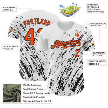 Custom White Orange-Black 3D Pattern Design Abstract Splash Authentic Baseball Jersey - Sky-Custom