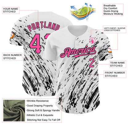 Custom White Pink-Black 3D Pattern Design Abstract Splash Authentic Baseball Jersey - Sky-Custom