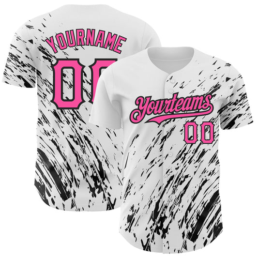 Custom White Pink-Black 3D Pattern Design Abstract Splash Authentic Baseball Jersey - Sky-Custom