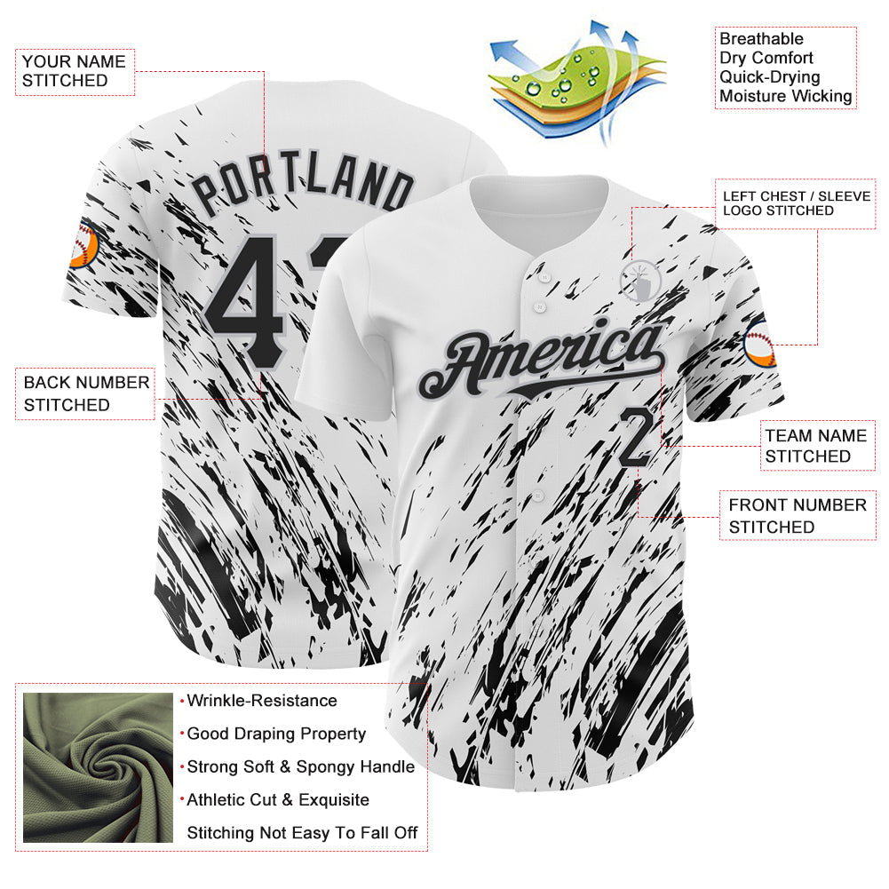 Custom White Black-Gray 3D Pattern Design Abstract Splash Authentic Baseball Jersey - Sky-Custom