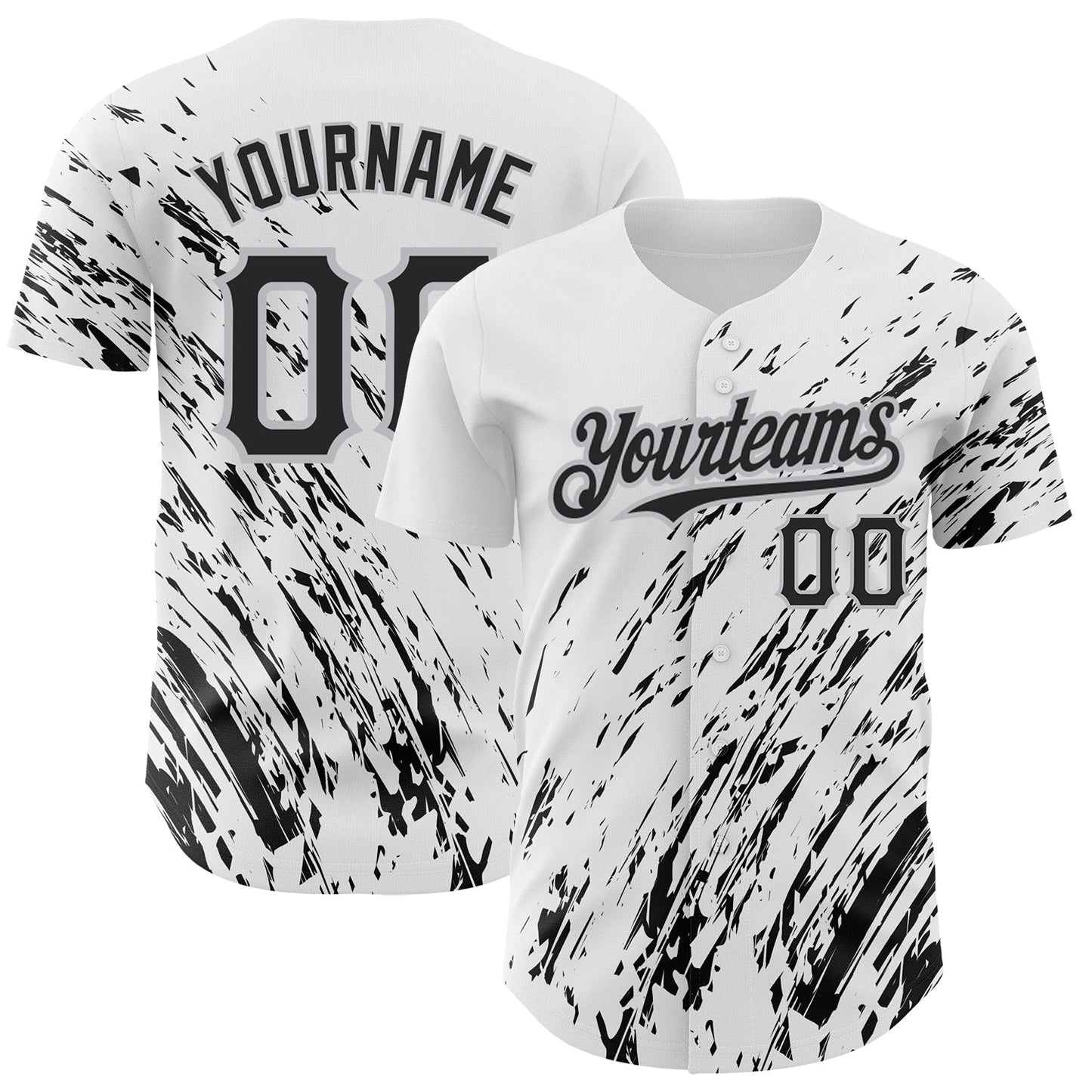 Custom White Black-Gray 3D Pattern Design Abstract Splash Authentic Baseball Jersey - Sky-Custom