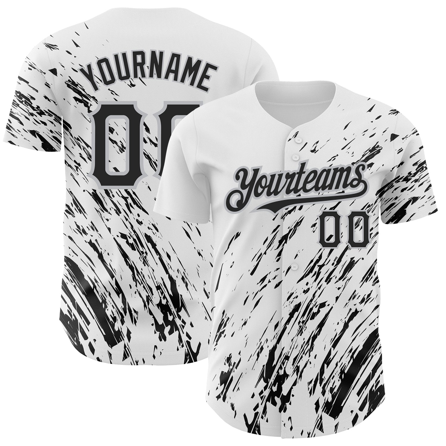 Custom White Black-Gray 3D Pattern Design Abstract Splash Authentic Baseball Jersey - Sky-Custom