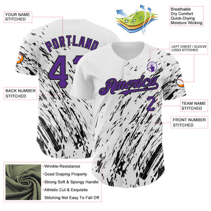 Custom White Purple-Black 3D Pattern Design Abstract Splash Authentic Baseball Jersey - Sky-Custom