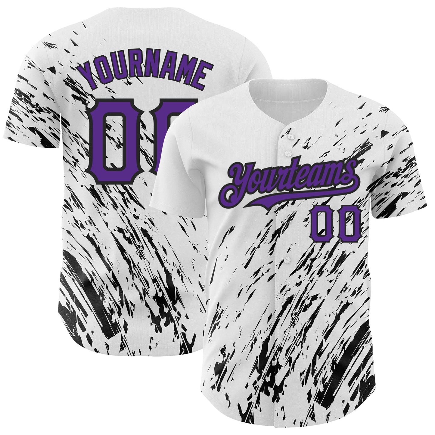 Custom White Purple-Black 3D Pattern Design Abstract Splash Authentic Baseball Jersey - Sky-Custom