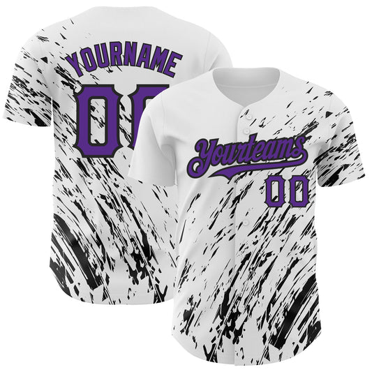 Custom White Purple-Black 3D Pattern Design Abstract Splash Authentic Baseball Jersey - Sky-Custom