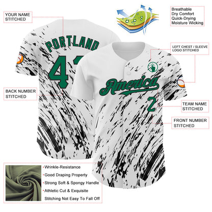 Custom White Kelly Green-Black 3D Pattern Design Abstract Splash Authentic Baseball Jersey - Sky-Custom