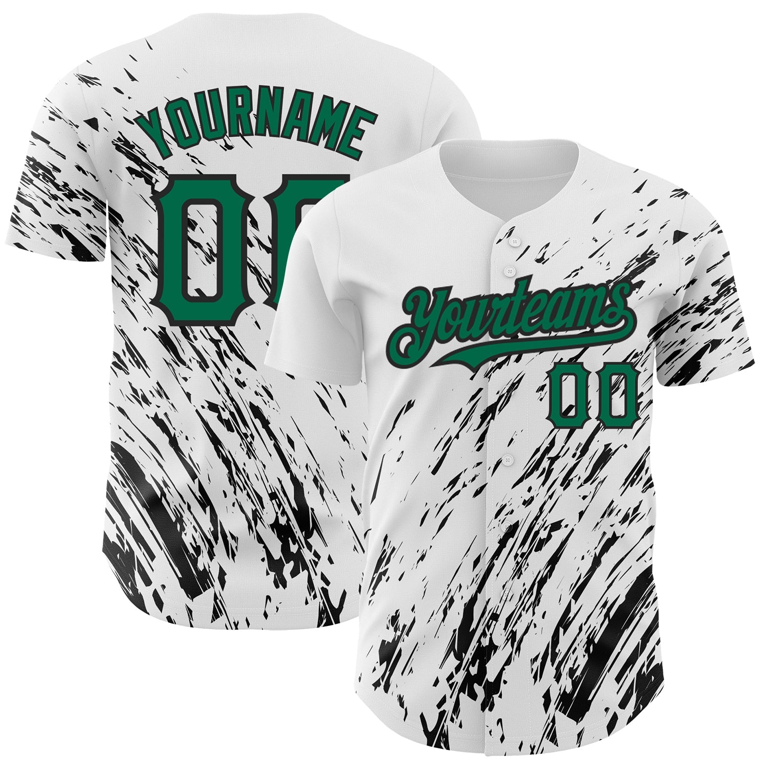 Custom White Kelly Green-Black 3D Pattern Design Abstract Splash Authentic Baseball Jersey - Sky-Custom