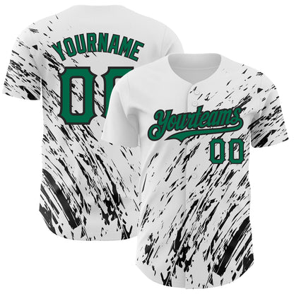 Custom White Kelly Green-Black 3D Pattern Design Abstract Splash Authentic Baseball Jersey - Sky-Custom