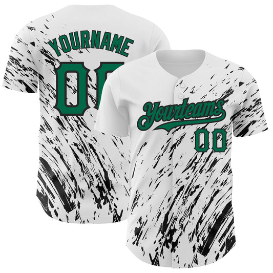 Custom White Kelly Green-Black 3D Pattern Design Abstract Splash Authentic Baseball Jersey - Sky-Custom