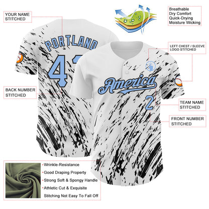 Custom White Light Blue-Black 3D Pattern Design Abstract Splash Authentic Baseball Jersey - Sky-Custom