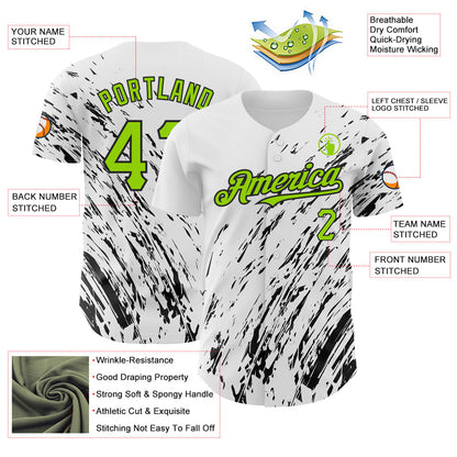Custom White Neon Green-Black 3D Pattern Design Abstract Splash Authentic Baseball Jersey - Sky-Custom