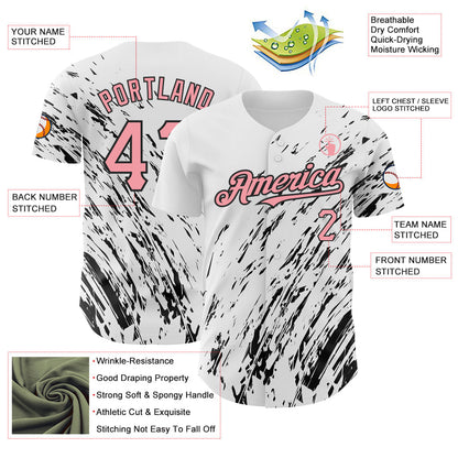 Custom White Medium Pink-Black 3D Pattern Design Abstract Splash Authentic Baseball Jersey - Sky-Custom
