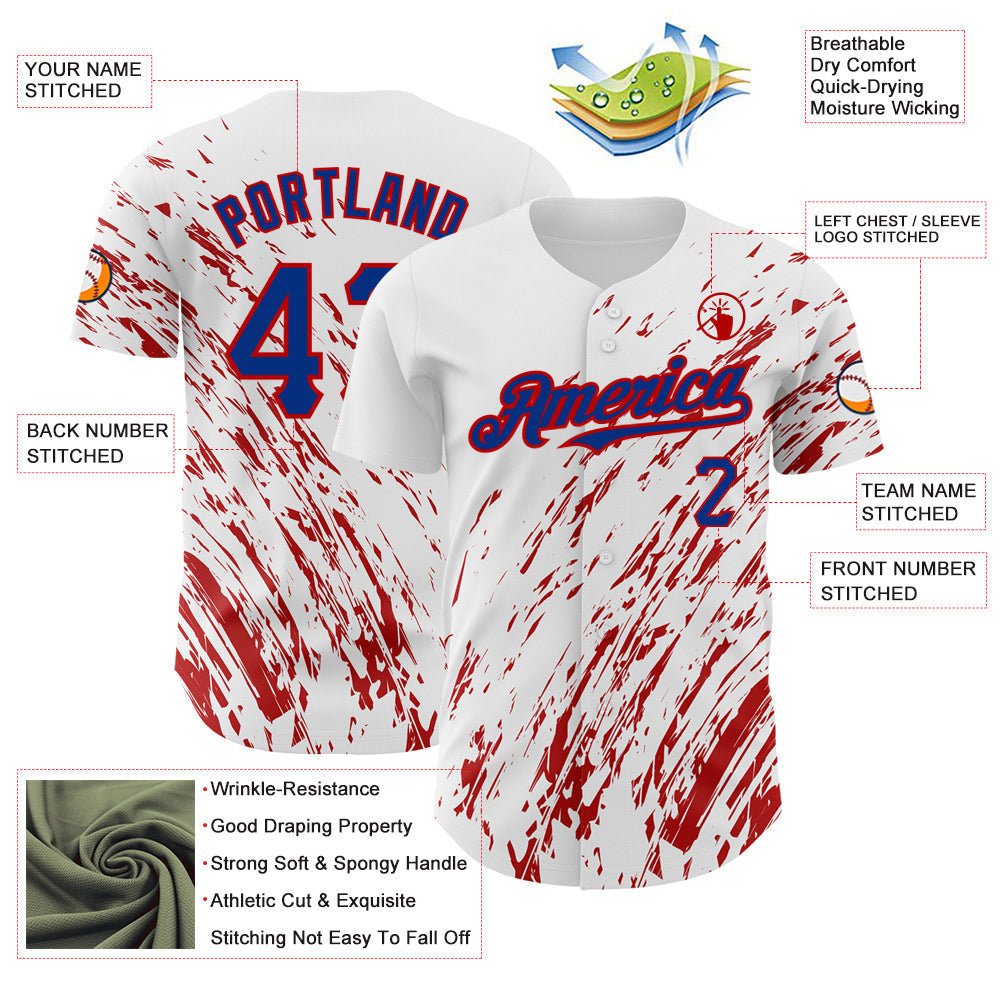 Custom White Royal-Red 3D Pattern Design Abstract Splash Authentic Baseball Jersey - Sky-Custom