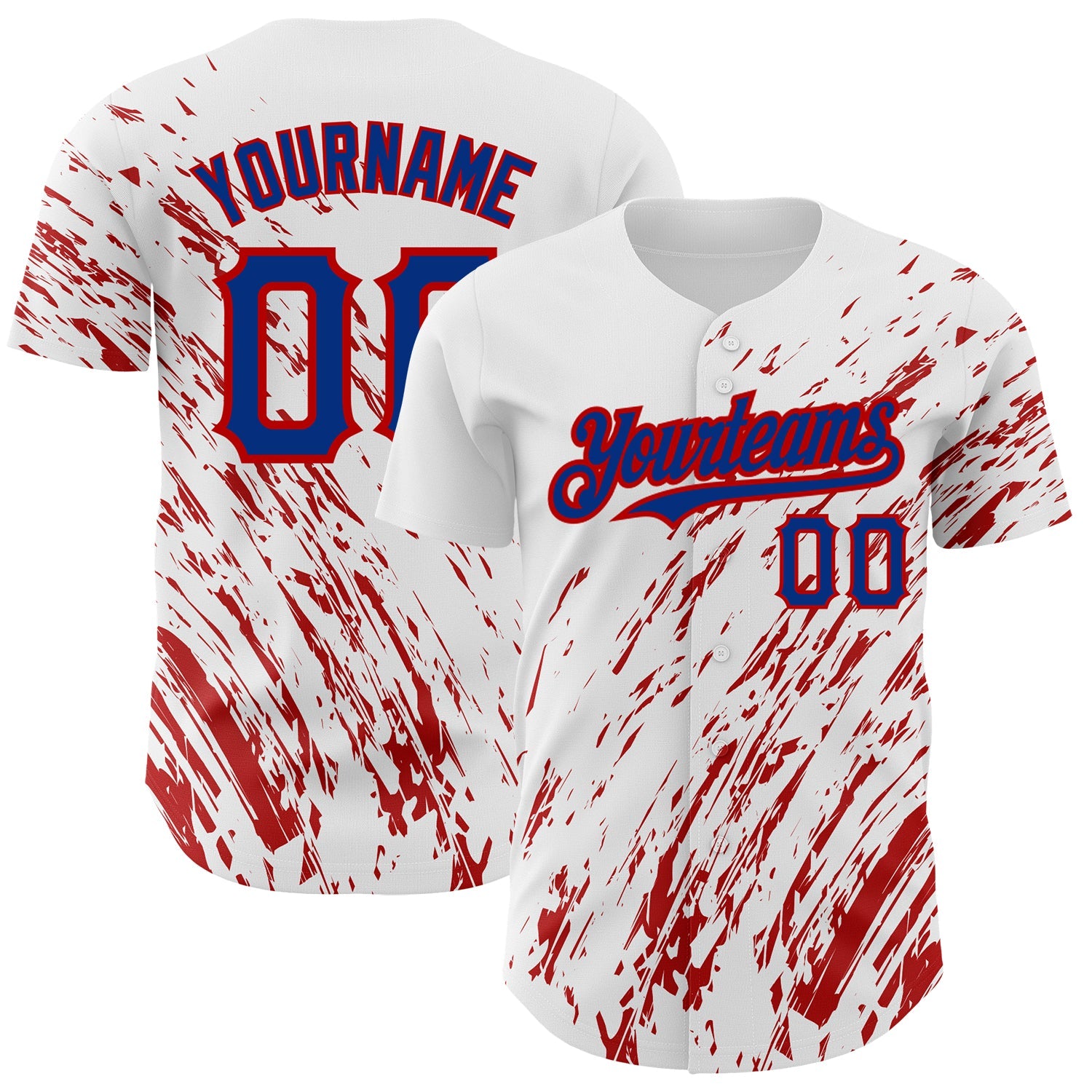 Custom White Royal-Red 3D Pattern Design Abstract Splash Authentic Baseball Jersey - Sky-Custom
