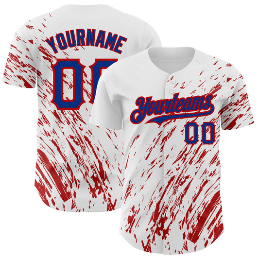 Custom White Royal-Red 3D Pattern Design Abstract Splash Authentic Baseball Jersey - Sky-Custom