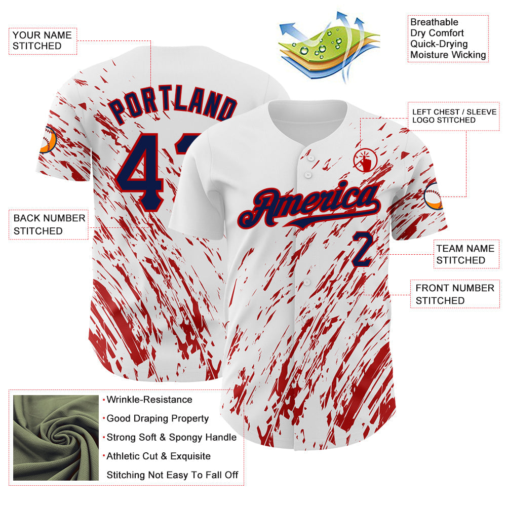 Custom White Navy-Red 3D Pattern Design Abstract Splash Authentic Baseball Jersey - Sky-Custom