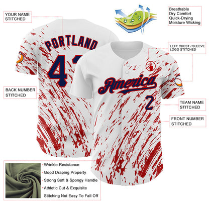 Custom White Navy-Red 3D Pattern Design Abstract Splash Authentic Baseball Jersey - Sky-Custom