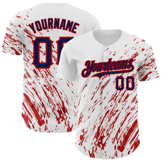 Custom White Navy-Red 3D Pattern Design Abstract Splash Authentic Baseball Jersey - Sky-Custom