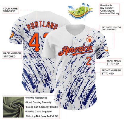 Custom White Orange-Royal 3D Pattern Design Abstract Splash Authentic Baseball Jersey - Sky-Custom