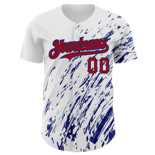 Custom White Red-Royal 3D Pattern Design Abstract Splash Authentic Baseball Jersey - Sky-Custom
